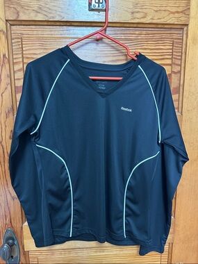 Reebok Black Long Sleeve Athletic Top with white Piping